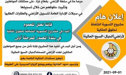 "سلطة أراضي حماس" تبدأ بمشروع تسوية حقوق الملكية لأراضي بلدة المصدر