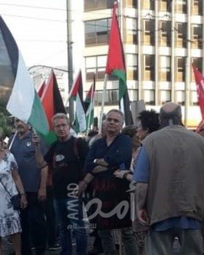 أنصار حزب تحالف اليسار التقدمي سيريزا يتظاهرون في أثينا تاييدًا لفلسطين